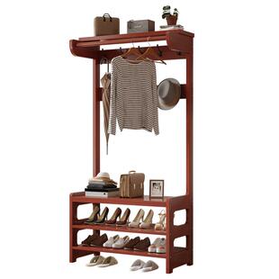 新款衣帽架鞋架一体实木入户门挂衣架门口换鞋凳组合顶部带置物架
