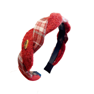 新年头饰红色格纹麻花毛呢发箍女2026新款日常外戴发卡不勒头发饰