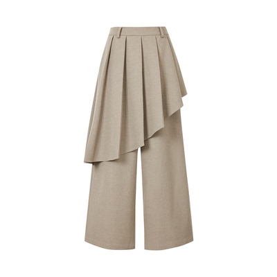 .e1设计师品牌 25冬 绒感毛呢百褶裙裤不规则裁剪休闲直筒阔腿裤