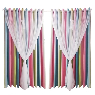 简易免打孔安装全套罗马杆一整套儿童窗帘公主女孩房间卧室飘窗