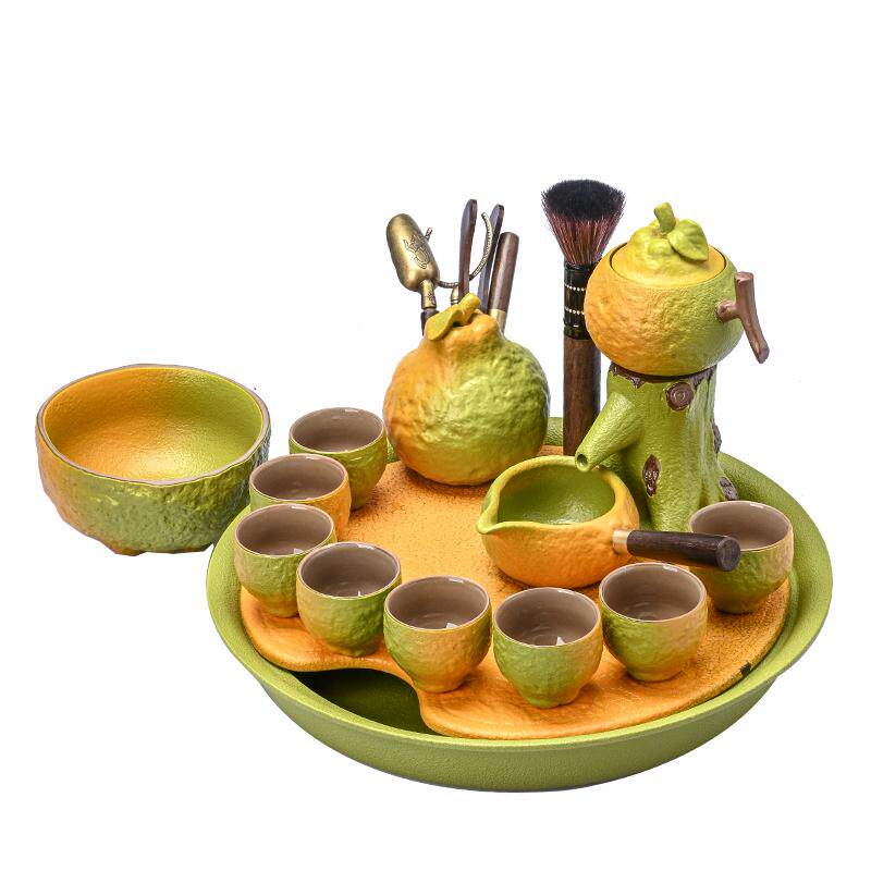 澳古橘子半自动茶具套装陶瓷茶盘