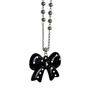 韩系ins风蝴蝶结爱心吊坠项链女2025新款配饰锁骨链颈链毛衣链子~