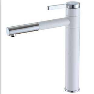 全铜黑白色烤漆台上盆加高水龙头旋转卫生间冷热面盆脸盘加长抽拉