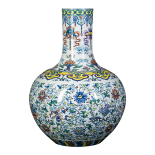 景德镇陶瓷轻奢高端大花瓶手绘天球瓶客厅玄关博古架装饰仿古摆件