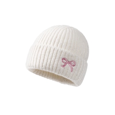 蝴蝶结显脸小羊毛针织毛线帽