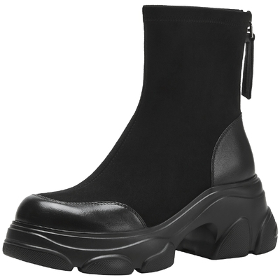 热风冬季黑色厚底短靴弹力瘦瘦靴