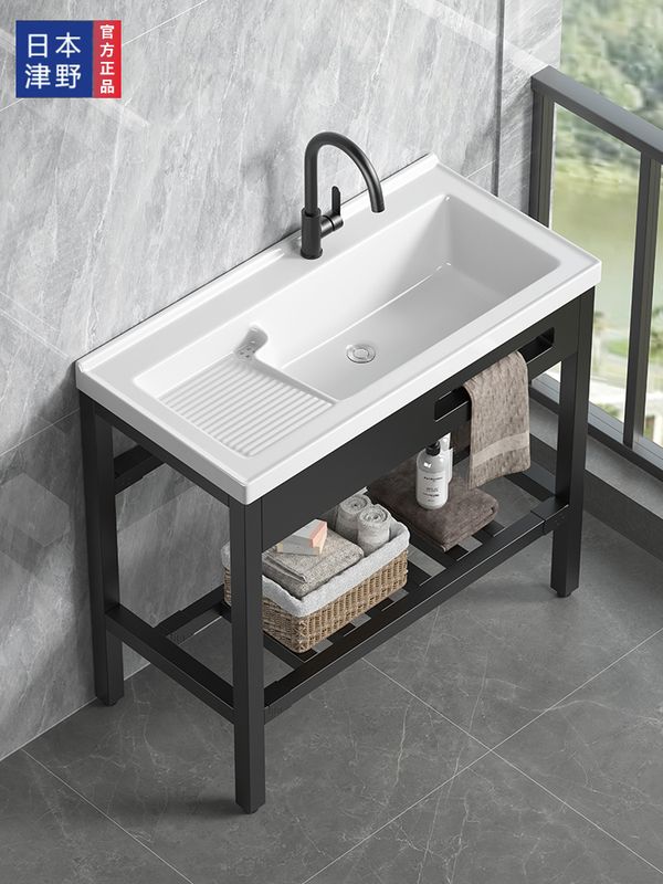 阳台洗衣池台盆一体落地式陶瓷洗衣盆户外洗手台盆洗衣水槽带搓板