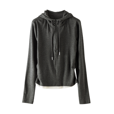 假两件连帽长袖卫衣女打底衫