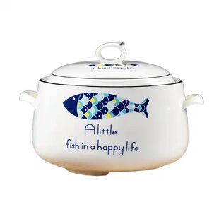 简约大号陶瓷碗双耳带盖汤锅猪油罐厨房微波炉汤碗品锅保鲜碗包邮