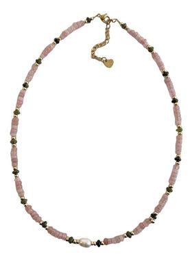 西瓜红天然石淡水珍珠项链女气质网红绿色多巴胺混色天然石锁骨链