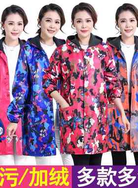 加绒厨房防油防水保暖中长款工作服男通用罩衣防花风衣外套女大衣