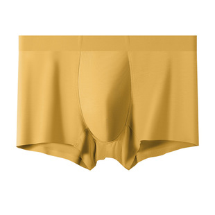 土黄色男士内裤平角裤新疆棉无痕中腰四角短裤头修身透气纯色军绿