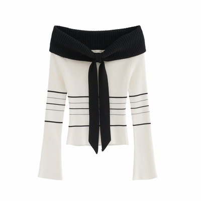 设计感一字肩针织衫露肩上衣2025