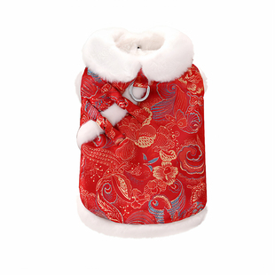 2025新款泰迪狗狗冬天新年中式刺绣衣服秋冬季唐装小型犬保暖棉衣