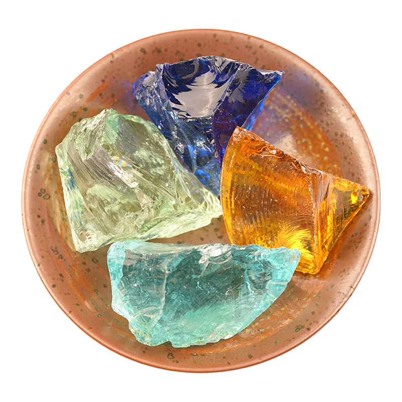 琉璃原石摆件水晶碎石白色红黄蓝绿玻璃石头标本鱼缸花盆造景装饰