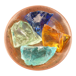 琉璃原石摆件水晶碎石白色红黄蓝绿玻璃石头标本鱼缸花盆造景装饰