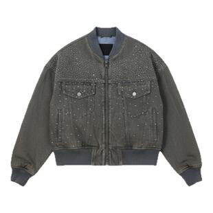 BW 复古慵懒水洗美式宽松工装短款橄榄色牛仔夹克加厚棉外套女