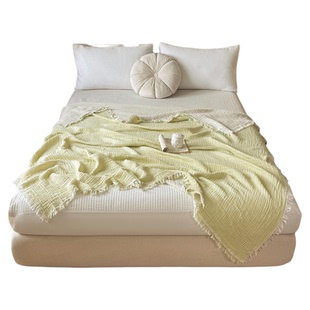 无印良品流苏毯纯棉四层纱盖毯全棉毯子可铺盖披肩单人纱布毛巾被