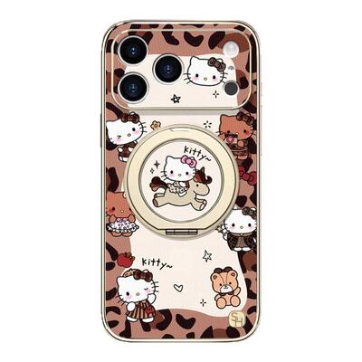 SHEHENG ×KITTY豹纹适用苹果17手机壳新款16Pro磁吸复古17Promax旋转支点13/14秋冬保护套15pm高级轻奢Fo1