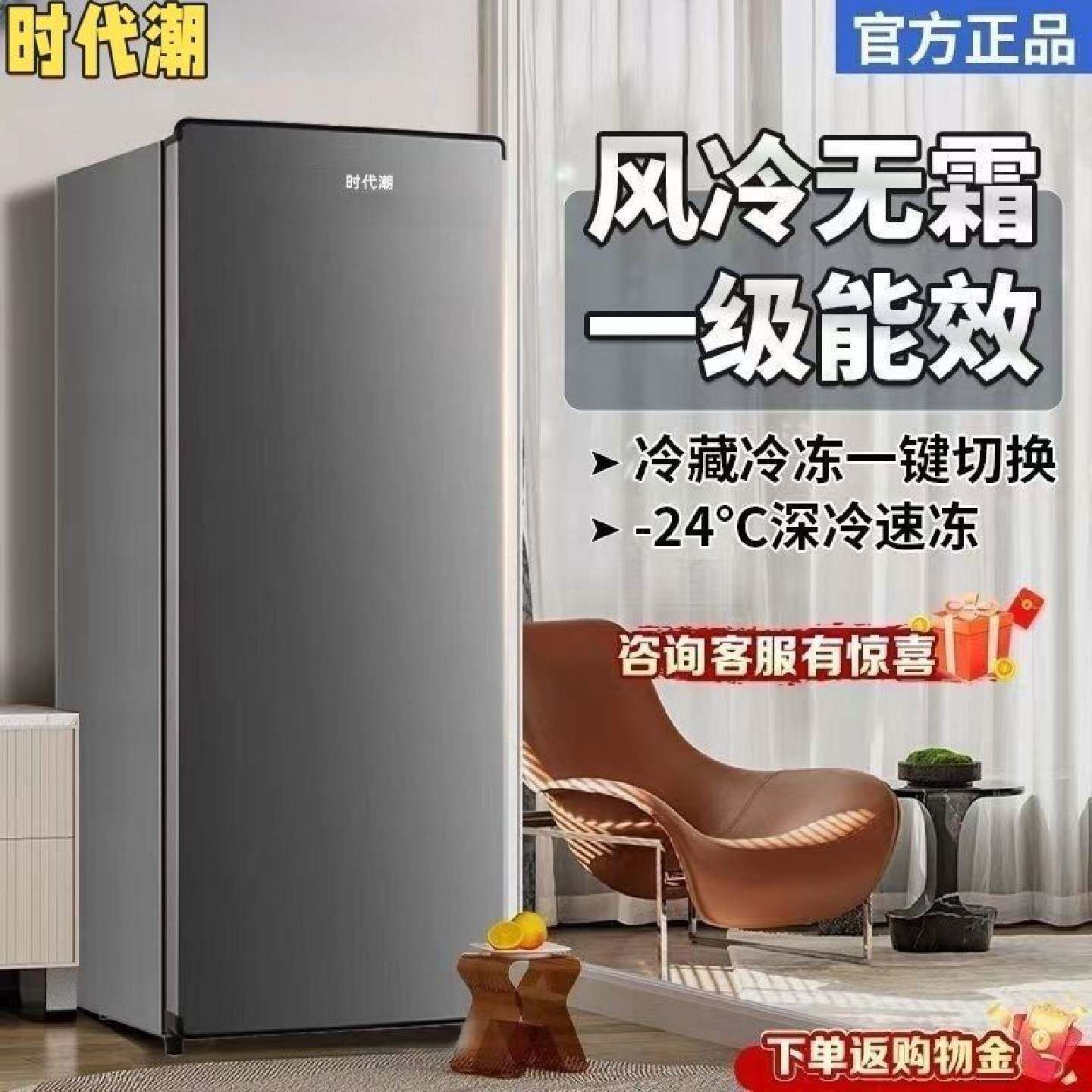 时代潮立式冰柜风冷无霜抽屉侧开门冰箱全冷冻家用小型节能冷冻柜