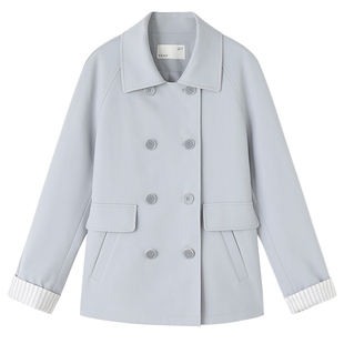 YBAI/亦白 2026春季新款时尚简约气质百搭袖口翻边撞色风衣外套女