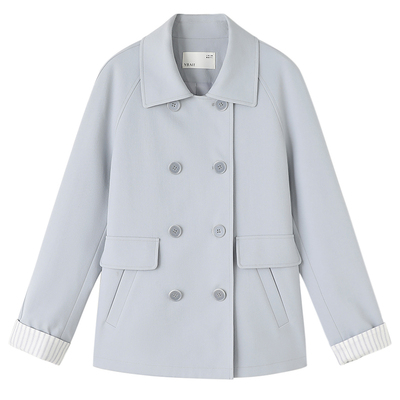 亦白百搭袖口翻边撞色风衣外套女