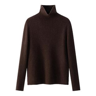 Lagur【大地色系高领打底衫】100%美利奴羊毛坑条毛衣女2025新款