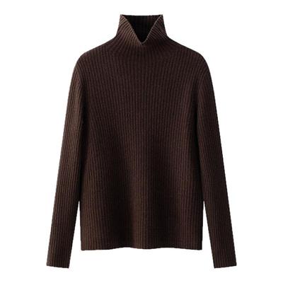 坑条高领宽松纯羊毛毛衣打底衫女