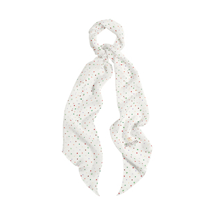 双成记波点小狗真丝雪纺斜角长丝巾 复古挂脖长条形丝巾