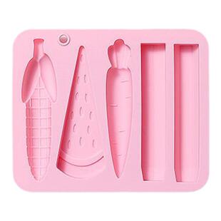 宁焙 5连蔬果简约造型蜡笔模具巧克力糖果磨牙棒学习画笔硅胶模具