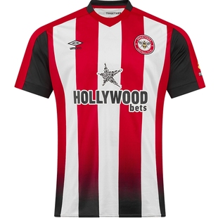 umbro茵宝官方布伦特福德23/25主场球衣T恤竖条纹短袖复古足球男