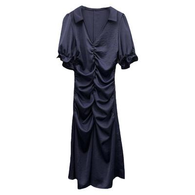 褶皱花苞灯笼袖夏季收腰连衣裙