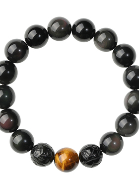天然金黑曜石财源貔貅手链