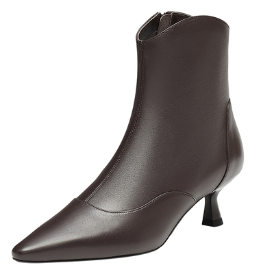 真美诗上半场2024冬季软糯羊皮简约大气尖头女时装靴女YZP02DD4