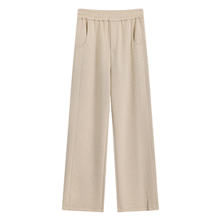 人字纹加绒窄版阔腿裤女2025冬季新款毛呢开叉裤子直筒裤羊毛加长