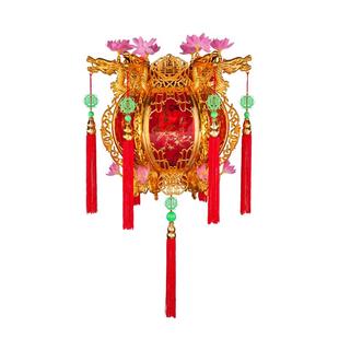 新年大门红灯笼旋转吊灯金色宫廷灯插电仿古六角中式满月添丁花灯