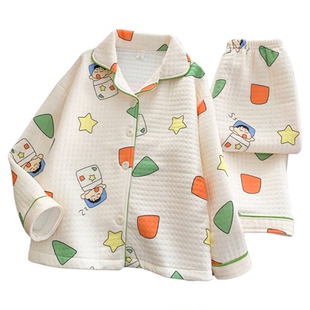 蜡笔小新儿童空气棉睡衣男童秋冬季加厚夹层中大童女孩家居服套装