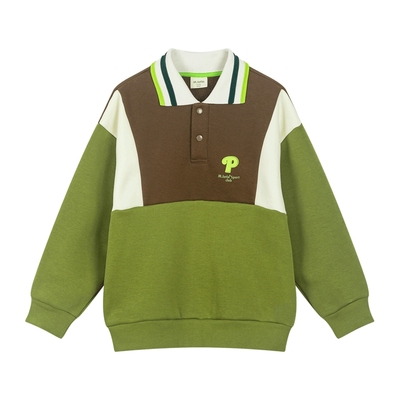 马拉丁童装儿童卫衣冬装新款男童大童拼色定制领罗纹polo领卫衣