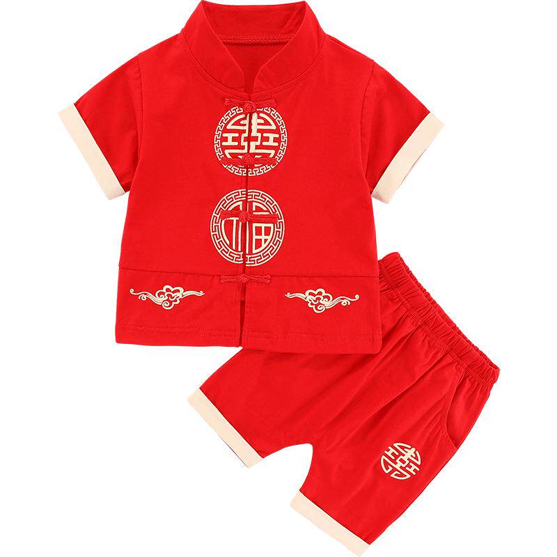 抓周服夏装婴儿百天衣服一周岁宴男宝宝礼服夏季汉服套装国风唐装