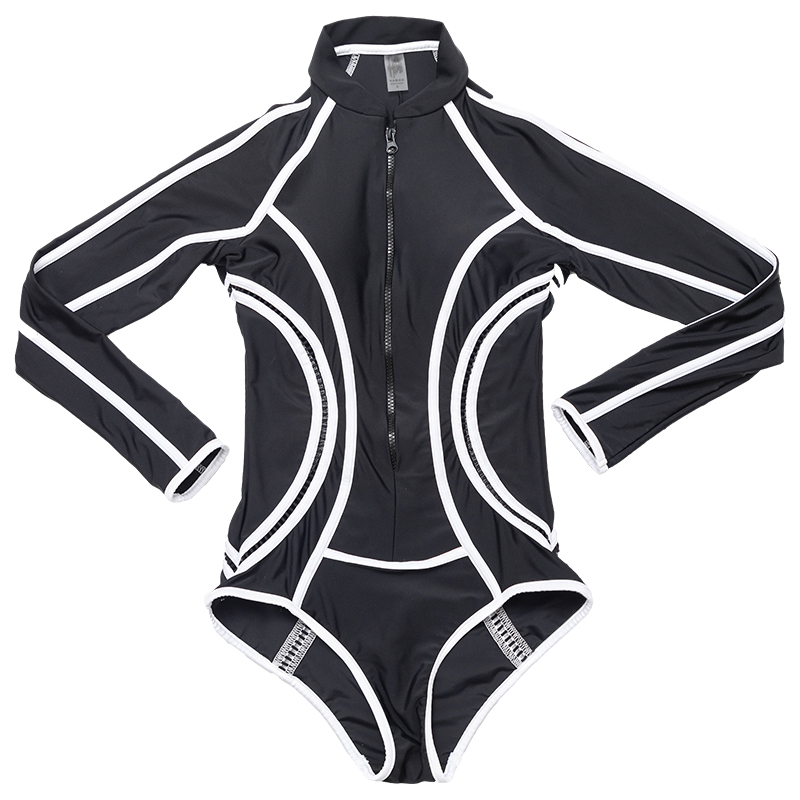 Margery泳衣女长袖防晒连体三角遮肚显瘦潜水冲浪保守沙滩水母服