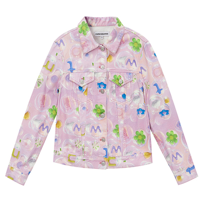 美特斯邦威全棉时尚外套女甜美印花牛仔上衣春秋翻领气质百搭夹Q