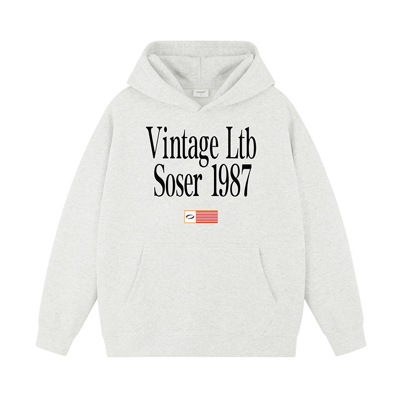 SOSER 重磅440g秋冬 美式复古字母加绒连帽男士女生帽衫卫衣潮牌