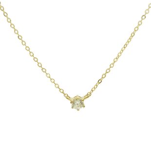 韩国纯14K金首饰 精致百搭闪亮锆石六爪单钻锁骨链 纯金项链女