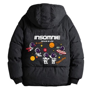 秋冬重磅连帽加厚棉衣外套男宽松宇航员联名棉袄羽绒棉情侣面包服