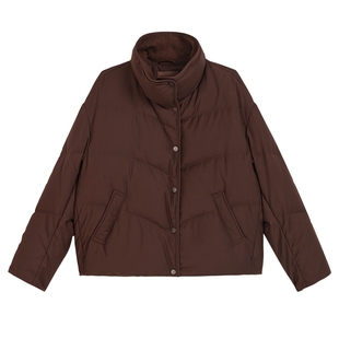 YINER音儿专选2025秋季新款轻盈绒面质感简约立领利落短款羽绒服