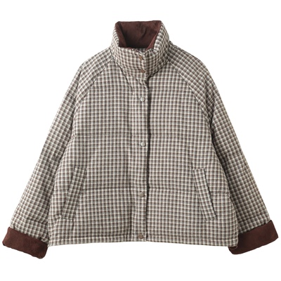 孔雀飞飞 专柜品质 冬装韩版大码遮肉复古格子羽绒服2025新款女