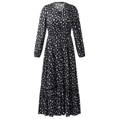 歌莉娅V领连衣裙女法式碎花长裙