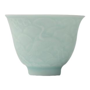三勤堂影青雕刻海水仙鹤纹单杯品茗杯手工青瓷茶杯个人专用主人杯