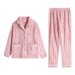 秋鹿【绒套清仓】女冬季加绒加厚珊瑚绒法兰绒睡衣情侣家居服睡袍