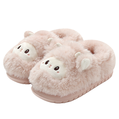 甜美小羊包跟保暖毛毛绒棉拖鞋女